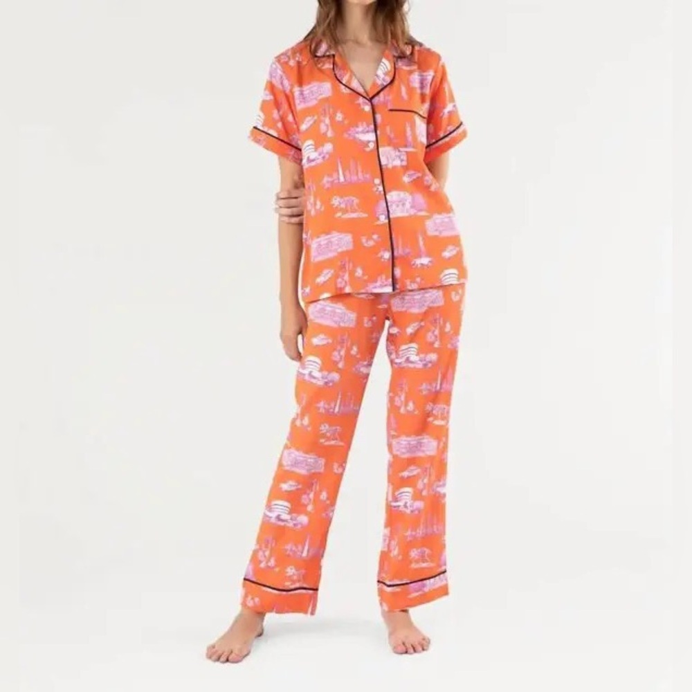 Women's Katie Kime Orange Scenic New York Toile Print Short-Sleeve Pajama Set